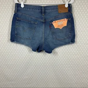 Levis Women Shorts Sz 29 NWT Medium‎ Wash Cut Off 501 High Rise Button Fly Denim thumbnail 6