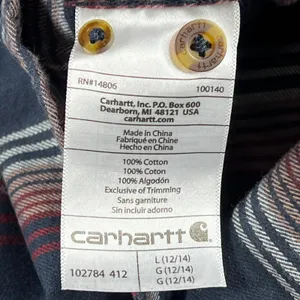 Carhartt Farwell Pullover Henley Flannel Shirt Large Navy Red Plaid Work Utility thumbnail 4