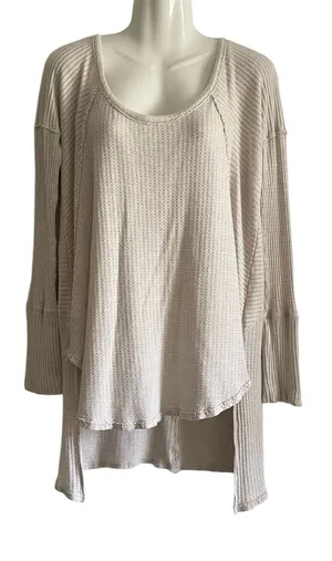 Free People Ivory Textured Knit Top thumbnail 1