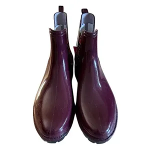 Burgundy Chelsea Ankle Rain Boots Size 9 Waterproof Plaid Elastic NWT thumbnail 3