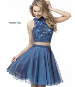 Sherri Hill 2 Piece Chiffon Skirt/Embellished Top Blue Size 6 Style 51296 Formal thumbnail 3