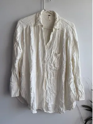 Free People Womens Ivory Rayon Cotton Gauze Oversized Button‎ Down Shirt XS 3332 thumbnail 1
