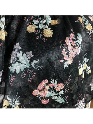 Vintage 80s Floral Full Swing Dress Black Boho Medium thumbnail 10