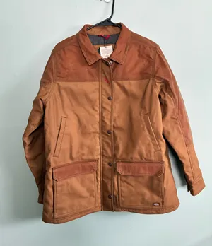 NWT Dickies Women's Brown Waxed Canvas Chore Coat Utility Winter Jacket Sz L thumbnail 1