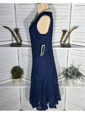NWT Julian Taylor blue floral lace dress fit flare cocktail mod whimsigoth glam thumbnail 4