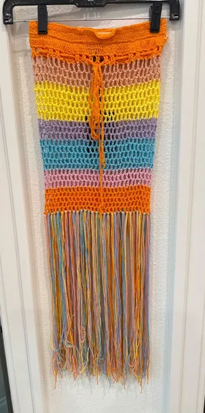 JNNA Rainbow Crochet Fringe Tube Top Festival Cover Up NWT Small thumbnail 1