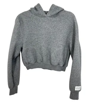 Aerie OFFLINE Quilted Cropped Hoodie Gray‎ Thumbhole Long Sleeve Size Small thumbnail 1