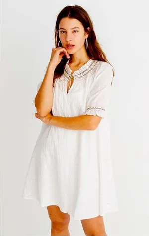 Madewell Rainbow Smocked Pom Trapeze Dress thumbnail 1