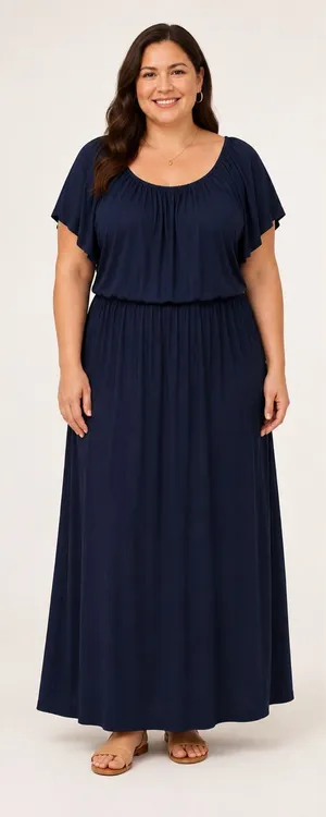 Sweet Lovely by Jen Navy Blue Maxi Dress 1XL Flutter Sleeve Stretch Boho thumbnail 1