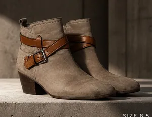COACH Pauline Taupe Gray nubuck suede Ankle Boots with Brown Leather Strap 8.5 thumbnail 1
