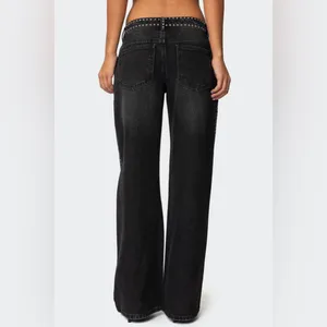 NWOT Edikted Quincy Studded Low Rise Baggy Jeans- Washed Black thumbnail 5