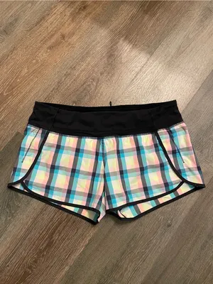 lululemon athletica Run Times Plaid Athletic Shorts Black Pastel Multi Size 10 thumbnail 2
