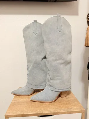 Blue Denim Knee High Cowboy Boots Size 8.5 thumbnail 5