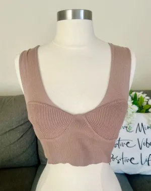 Taupe F21 Ribbed Bustier Crop Top thumbnail 1