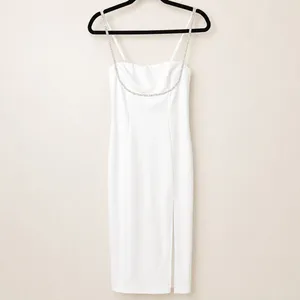 Lulus NWOT Upscale Flirt Ivory Rhinestone Sleeveless Bodycon Midi Dress XS thumbnail 5