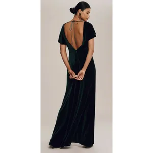 Jenny Yoo Ellis Ruffle-Sleeve Open-Back Green Velvet Wedding Gown 8 Homecoming thumbnail 2