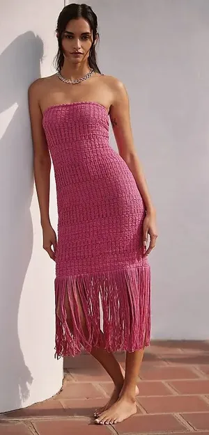 Celandine Strapless Crochet Fringe-Trim Dress thumbnail 1