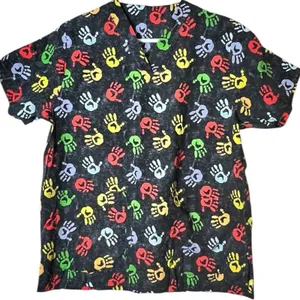 Colorful Handprint Healthcare Worker Scrub Top Shirt thumbnail 1