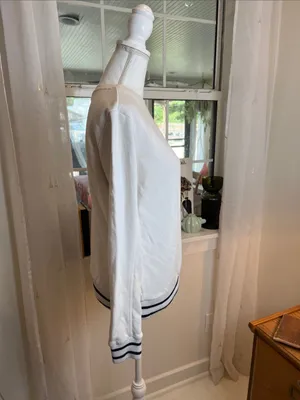 Fila White Crewneck Sweater with Navy Trim and Small Logo thumbnail 3