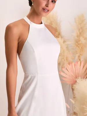 NWOT Radiant Adoration White Satin Lace Backless Halter Maxi Dress S thumbnail 4