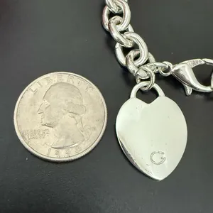Unsigned Silver-tone Chunky Chain Heart Pendant “G” Stamped 16” Necklace 55g. thumbnail 11