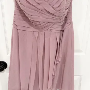 NWT David’s Bridal Formal Mauve Chiffon Ruched Strapless Size 12 Mini Dress thumbnail 2