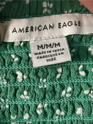 American Eagle Green & White Floral Smocked Square-Neck Mini Dress MD thumbnail 9