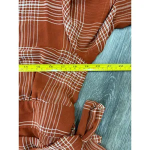 Altar'd State Rust Plaid Wrap Dress Long Sleeve Tie Waist Ruffle L thumbnail 4