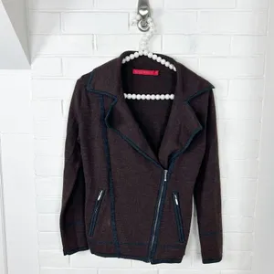Krimson Klover Brown Knit Asymmetrical Zip Wool Jacket Size XS thumbnail 3