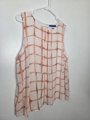 Apt.9 Pink Windowpane Print Camisole Sleeveless Blouse Preppy Plus Size XXL thumbnail 2