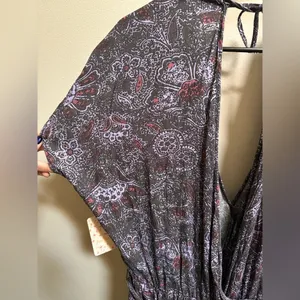 NEW Free People Universal Surplice Jumpsuit Purple Paisley Boho Cottage Whimsy L thumbnail 9