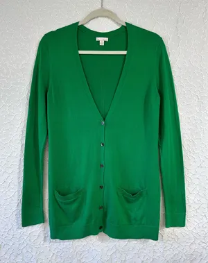 Gap Womens Green V-Neck Button Front Cardigan Sweater Size M Buttons Cotton thumbnail 1