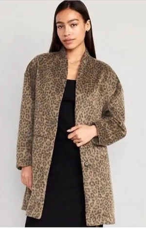 Old Navy Leopard Print Wool Coatigan Coat Jacket Medium thumbnail 1
