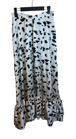 T. Tribe Black and Cream Speckled Ruffle Hem Maxi Skirt thumbnail 1