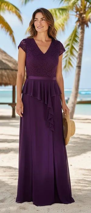 Missmay‎ Purple Lace Peplum Maxi Dress V-Neck Cap Sleeve Formal Gown XXL NWT thumbnail 1
