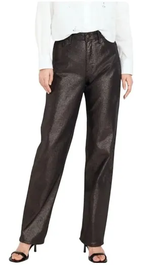 Old Navy High Rise OG Loose Metallic Jeans‎ Women's 14 Bronze Holiday Glam Party thumbnail 1