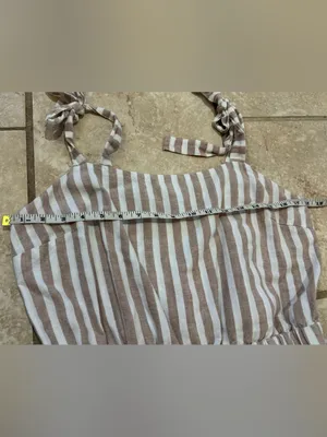 The Limited Linen Blend Tiered Midi Dress XL Beige White Stripe Tie Shoulderboho thumbnail 5