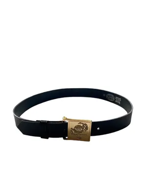 Genuine Leather Gold Buckle Belt Black Size 38 Equestrian Preppy Old Money thumbnail 2