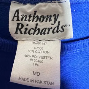 Vintage Anthony Richards Blue‎ 2 Piece Lounge Set Top Pants Sweatsuit M thumbnail 2