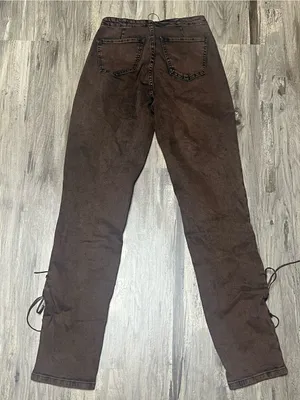 AKIRA Label Kat Brown Lace Up Distressed Slim Flare Jeans Size Small thumbnail 6
