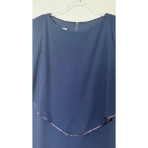 Late 1980s–1990s Patra Blue Chiffon Cape Overlay Beaded Dress Midi XL thumbnail 9