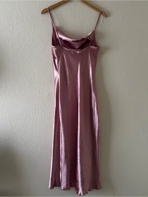 Bebe Dusty Rose Hammered Satin Cowl Neck Midi Slip Dress‎ thumbnail 5