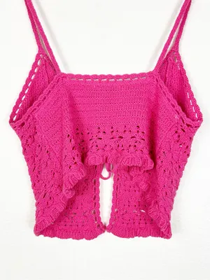 American Eagle cotton crochet knit tie front festival cropped top Y2K size large thumbnail 4