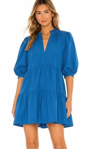 AMANDA UPRICHARD Diego Tiered Mini Dress in Turquoise Blue Size XS thumbnail 1