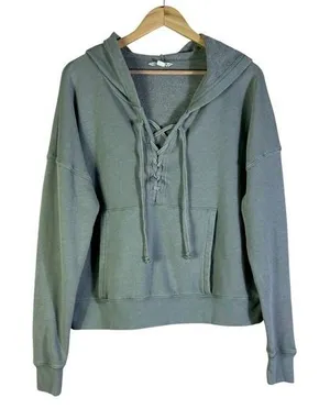 American‎ Eagle Oversized Hoodie Womes M Sage Green Lace-Up Cotton Casual Lounge thumbnail 1