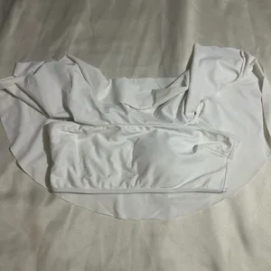 White Off Shoulder Ruffle Swim Top Romantic Style Size L thumbnail 2
