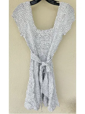 Abercrombie & Fitch Polka Dot Button Front Mini Dress White Black Retro Minimal thumbnail 5