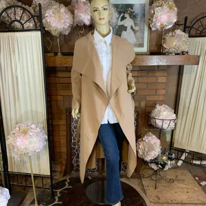 Parisian Camel Color Faux Wool Waterfall Shawl Open-Front Trench Jacket (M) thumbnail 11