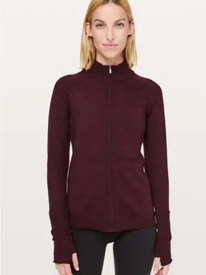 Lululemon Burgundy Wool Full Zip Mock Neck Sweater Jacket Women's thumbnail 8