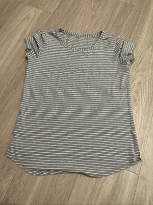 lululemon athletica Gray and White Striped Short Sleeve Tee thumbnail 1